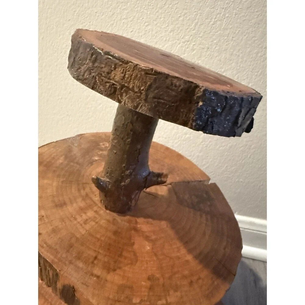3 tiered Handcrafted Natural Tree Log Slices serving Stand Decorative Style